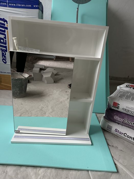 Горен шкаф за баня с огледало и LED Лора