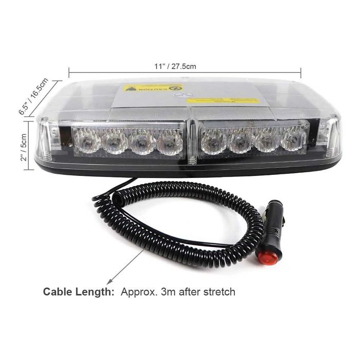 Mini Rampa Girofar Auto LED Galben  24 LED-uri, 8 Modele de Iluminare,