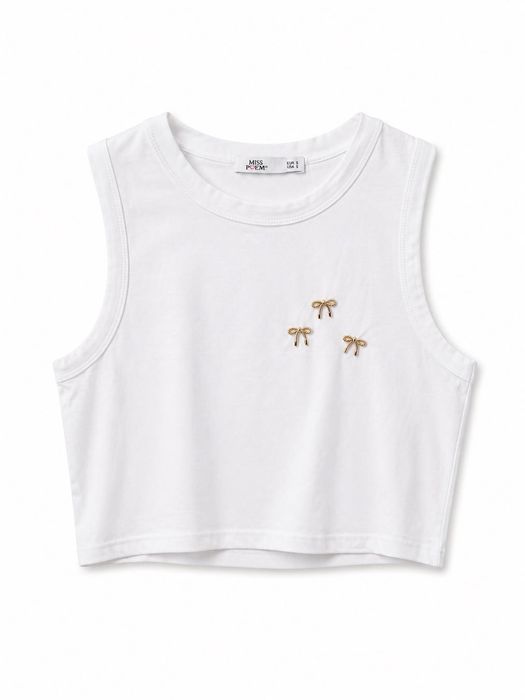 Дамски прилепнал crop top с декоративни панделки – бял модел Slim Fit