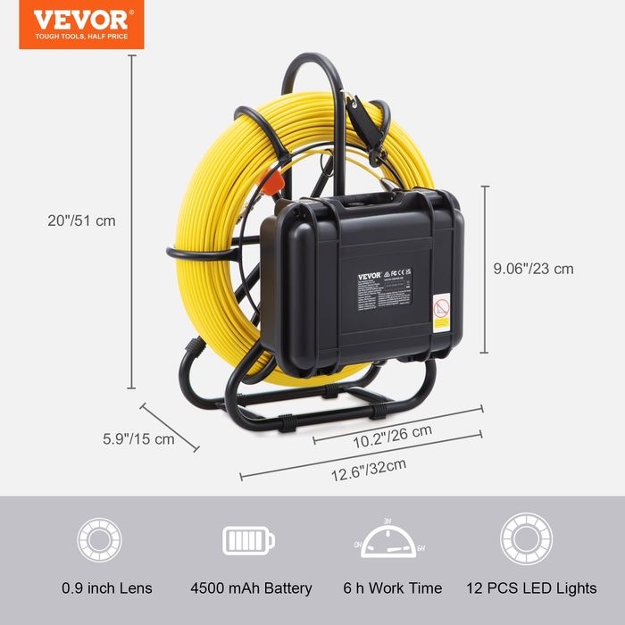Camera Inspectie Tevi 22.9cm Ecran 720p,Lungime 119.8m