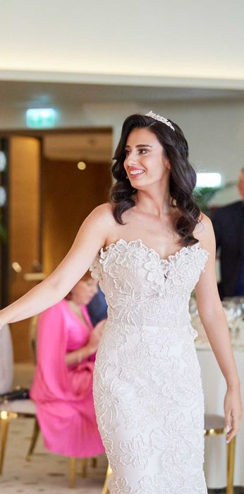 Rochie decoltată de mireasă tip sirenă, model floral 3D (S/M, 36-38)