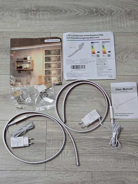 Set 2 benzi LED SIBI LIGHTING 1m sub dulap – Alb, dimabile, cu senzor