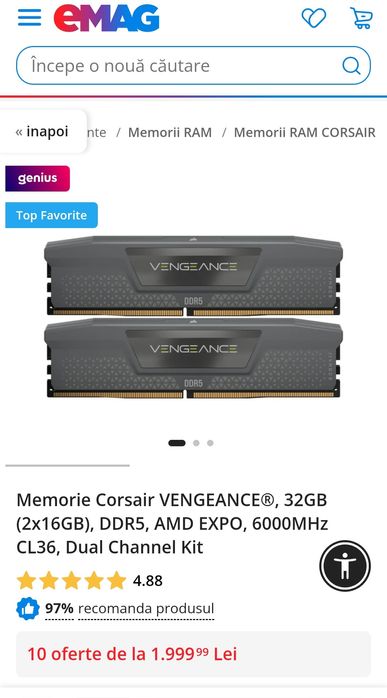 Memorie Corsair VENGEANCE®, 32GB (2x16GB), DDR5, AMD EXPO, 6000MHz CL3
