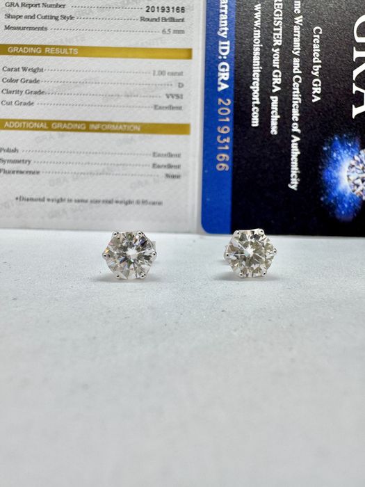 Сребърни обеци с мойсанит (Диамант) 1 карат