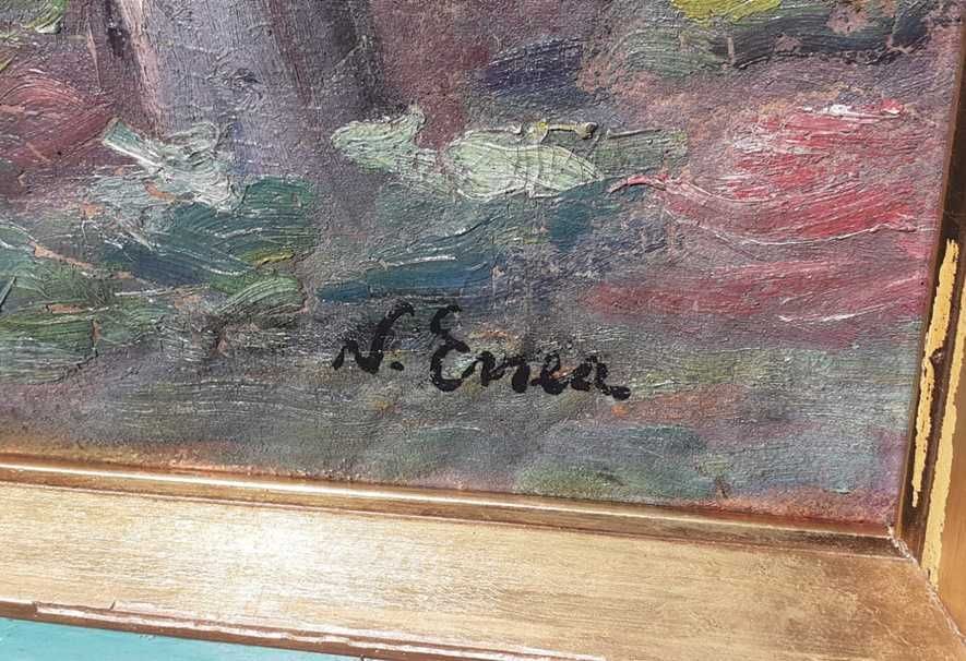 Tablou vechi - margine de padure - semnat N. Enea