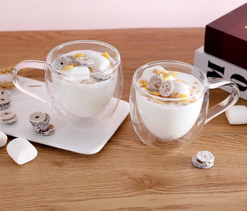 CNGLASS Голяма стъклена чаша за кафе с двойни стени 2 броя