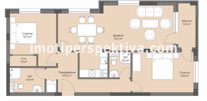 Продава се Тристаен апартамент в Пловдив, Беломорски - 106 кв.м за 1255 €/кв.м - Снимка #5