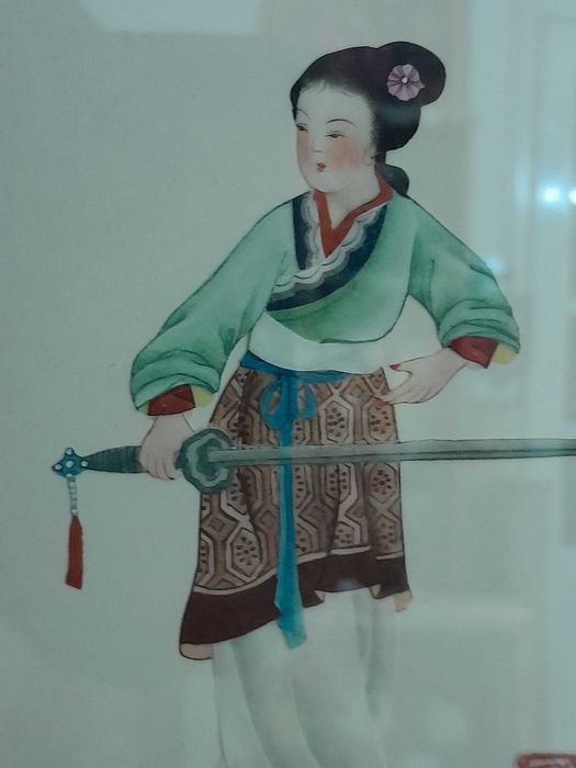 Tablou vechi acuarelă china, timbru sigiliu autenticitate