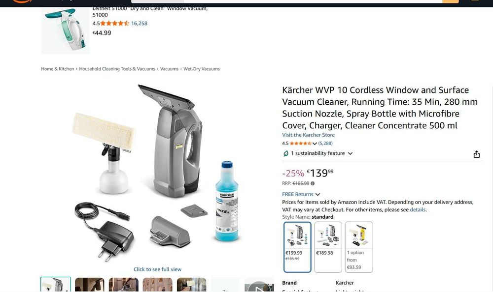 Aspirator fără fir ferestre și suprafețe Kärcher Proffesional WVP 10