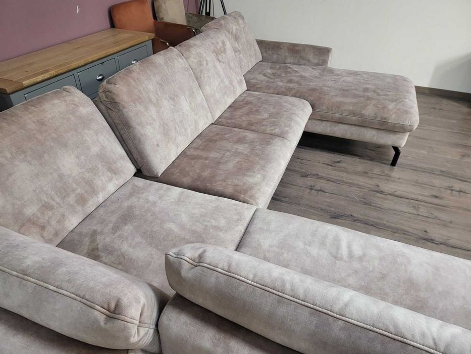 Светло кафяв/бежов П-образен ъглов диван от плат LS701521