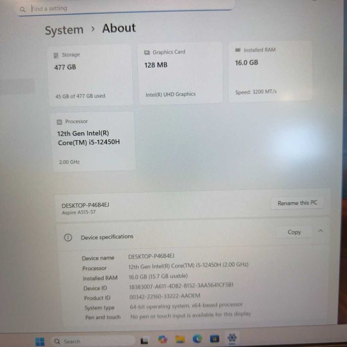 Acer Aspire 5 15.6" Intel Core i5-12450H SSD 512GB RAM 16GB 3200MHz DDR4 - GARANTIE 12 LUNI | TrueGSM