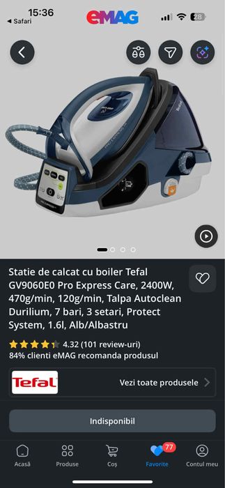 Statie de calcat Tefal GV9060E0 2400W, 470g/min Pro Express Care