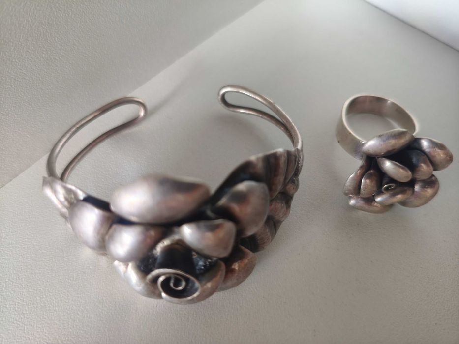 Серебро. 925 проба. Браслет и кольцо "Роза".