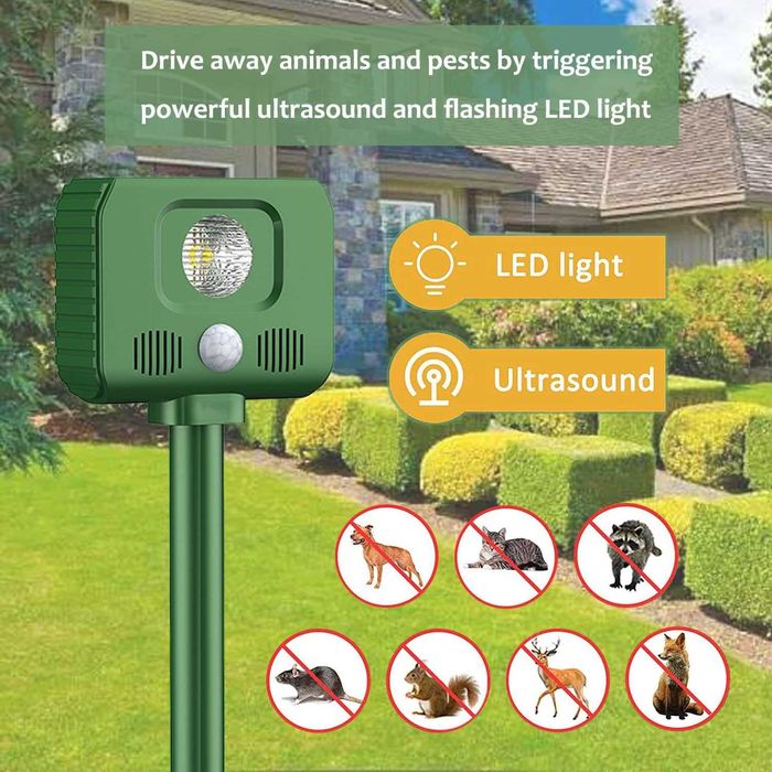 Репелент за животни и птици- соларен - ултразвук и светлина HonGxian
