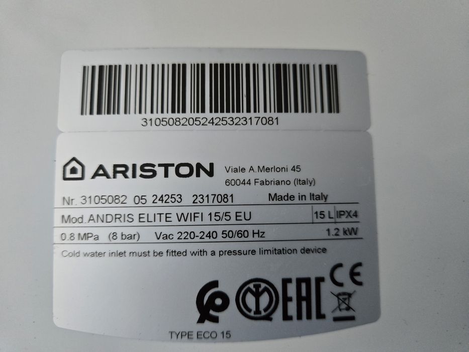 Бойлер Ariston Andris Elite WiFi 15л (в гаранция)