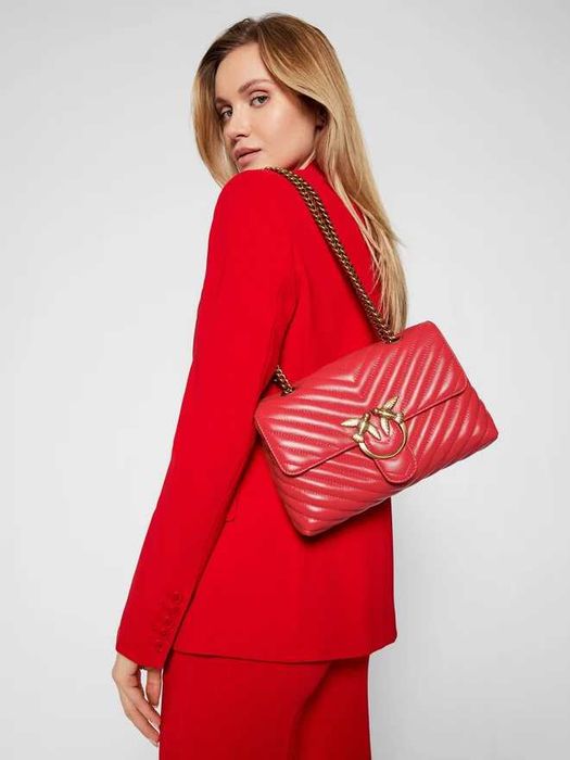 Чисто нова чанта на PINKO Love Lady Puff V Quilt в червен цвят