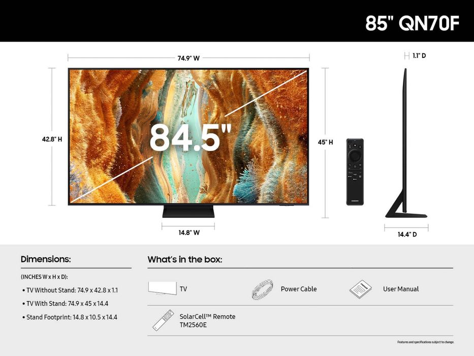 Телевизор Tv тв Samsung NeoQLED MiniLED 85 / 65 QN70F (QE85 /65 QN70F)