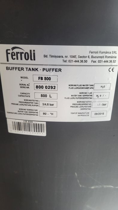 Pufer 800L    caracteristici in poza !