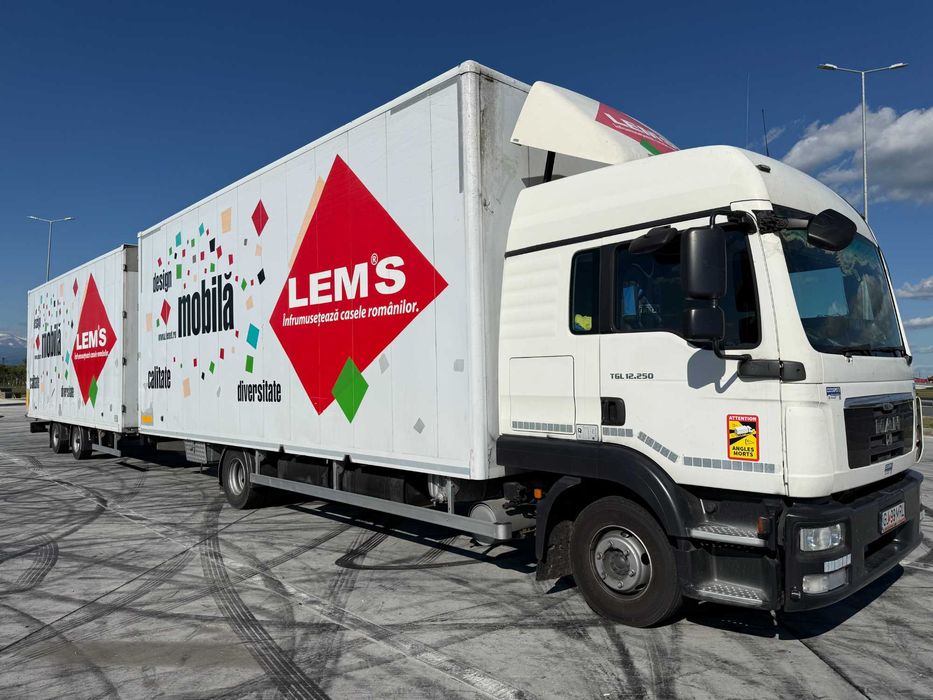Vand ansamblu camion MAN + remorca — caroserie cutie