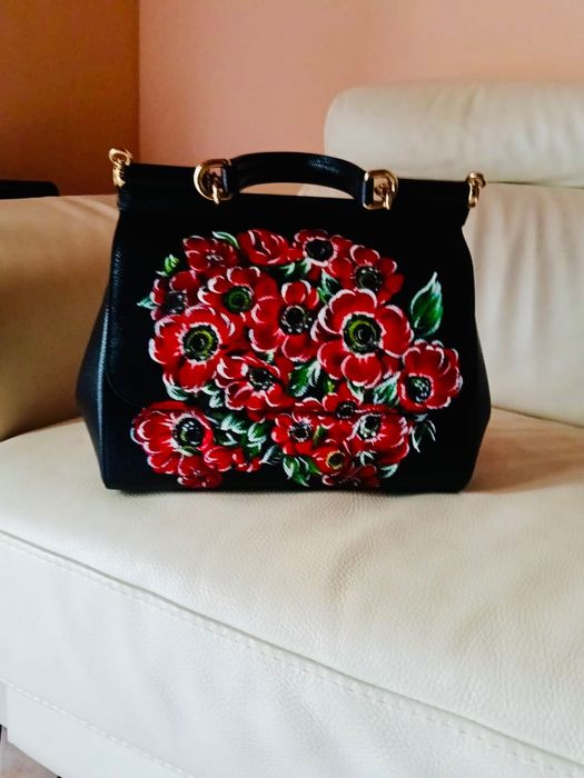 Geantă Dolce & Gabbana Sicily Medium cu maci ORIGINALĂ, nouă, dust bag