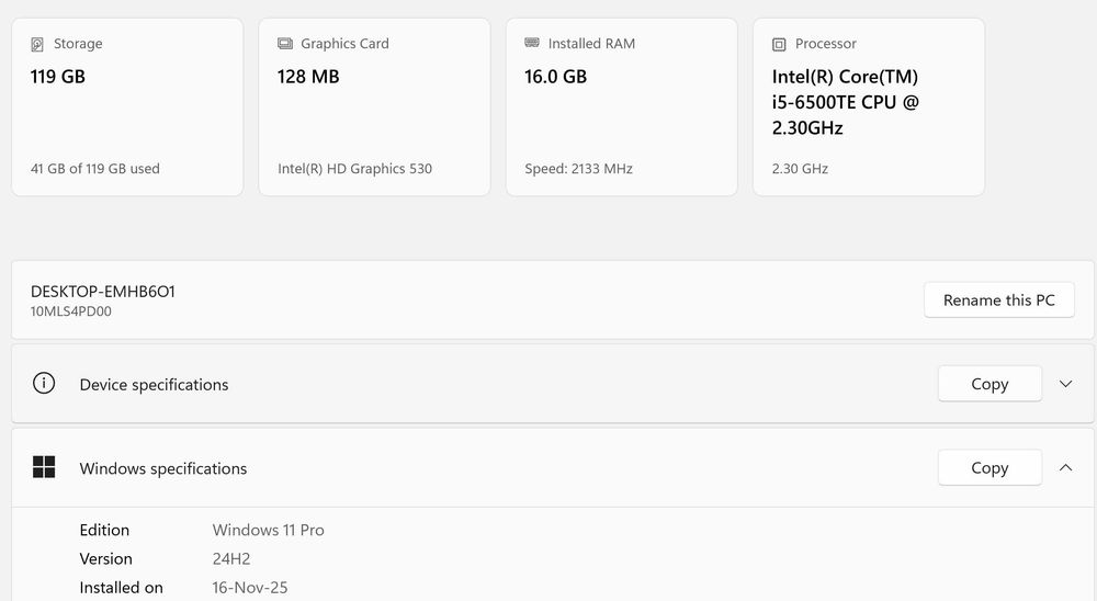 Desktop PC Lenovo ThinkCentre M910s SFF i5 6500TE 16Gb Ram