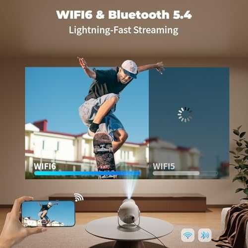 Нов Смарт мини проектор 1080P 480 ANSI WiFi 6 Android 14 180° ротация
