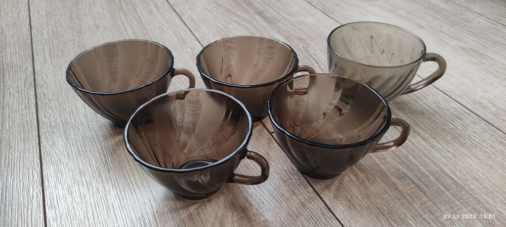 Чашки 5 шт. Тёмное стекло