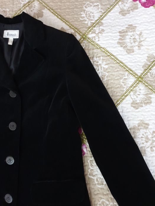 Sacou catifea negru bumbac Harrods esarfa mătase