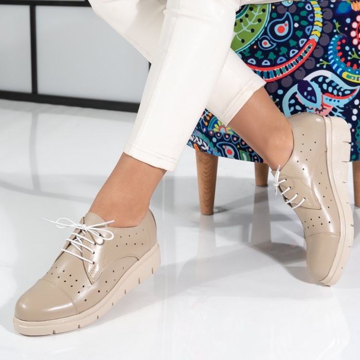 Pantofi casual dama piele naturala bej nude cu siret noi marime 37