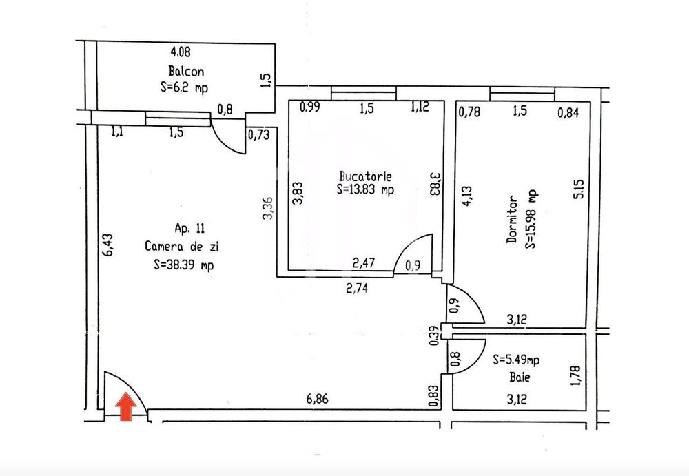 Apartament cu 3 camere 74mp+balcon (6mp), loc de parcare, etaj 2/5