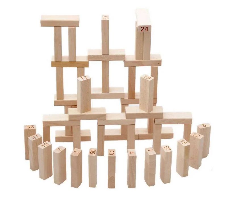 Дървена Дженга Кула с 4 зара и 54 блокчета JENGA / дървен строител