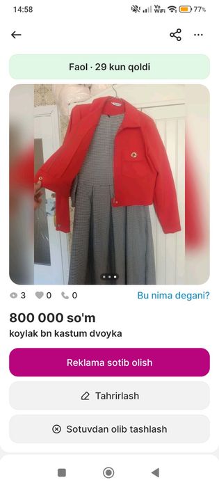 Dvoyka Turkiya koylak bilan kostyum