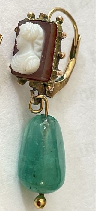 Cerceii aur 14k camee cu smarald, antici!