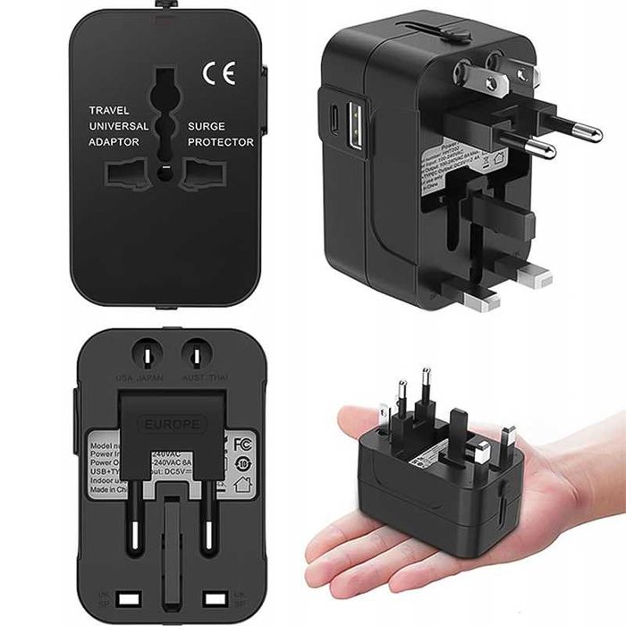Разклонител КУБ, 4 международни контакта UK, USA, EU, AUS с 2x USB