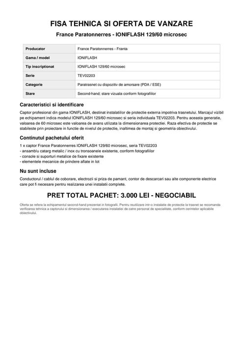 Paratrăsnet second hand de vanzare