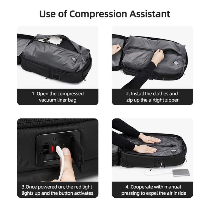 Rucsac Trolley cu Compresie Vacuum, Compartiment Laptop 17", Negru, Poliester