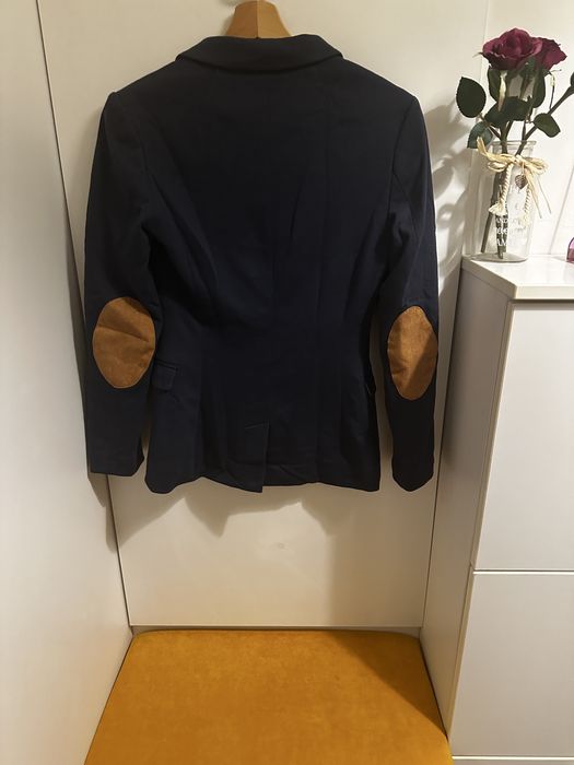 Sacou bleumarin H&M cu cotiere camel, marimea 36