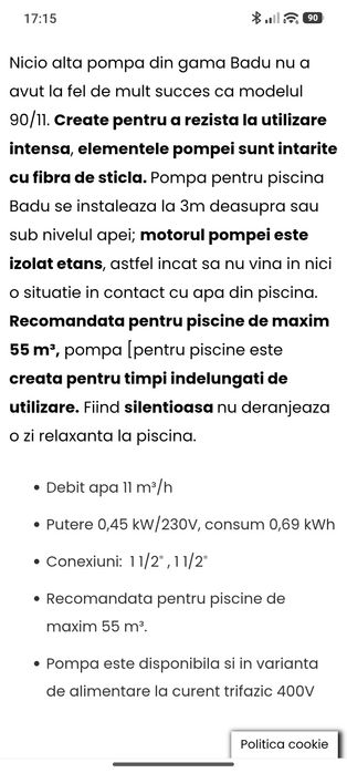 Pompa recirculare apa piscina Badu 90/11 WE