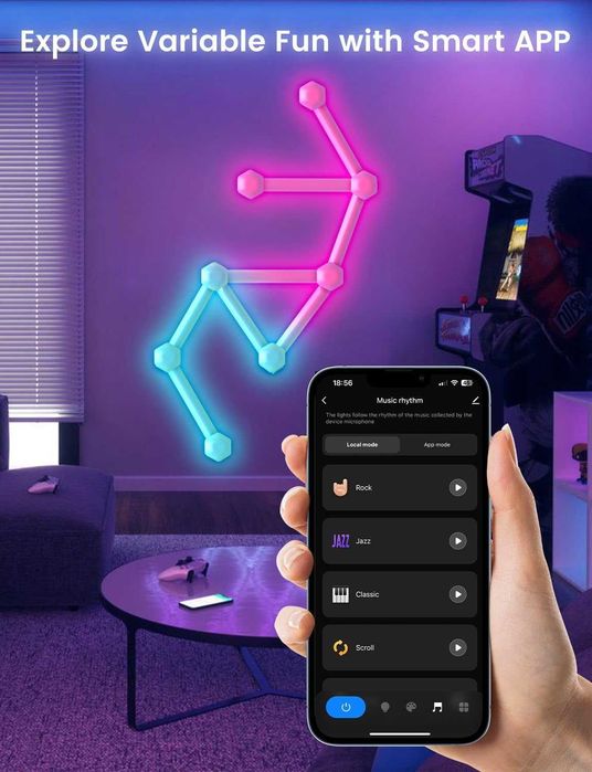 Умни LED стенни осветителни тела за гейминг, RGBIC LED светлинни ленти 3D