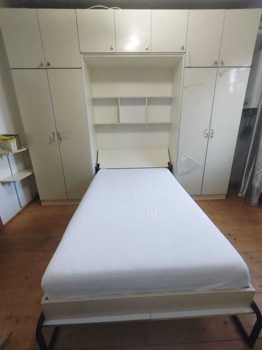 Set mobilier + pat incorporat mobila Mdf alb cream white lucios