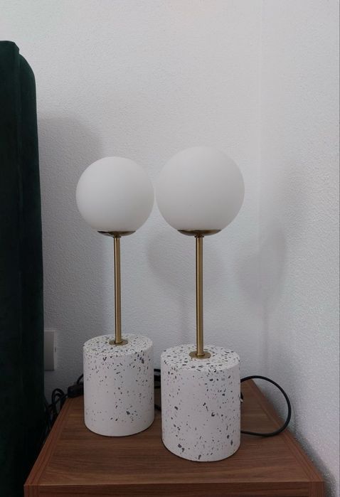 Set veioze globuri sticlă  alba mată aurii noi