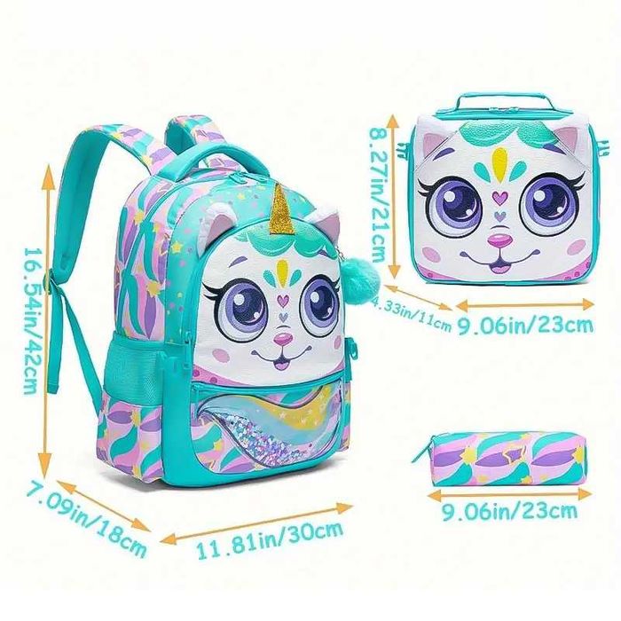 Раница СЕТ ОТ 4 ЧАСТИ: Раница, Чанта за храна, Несесер и Ключодържател