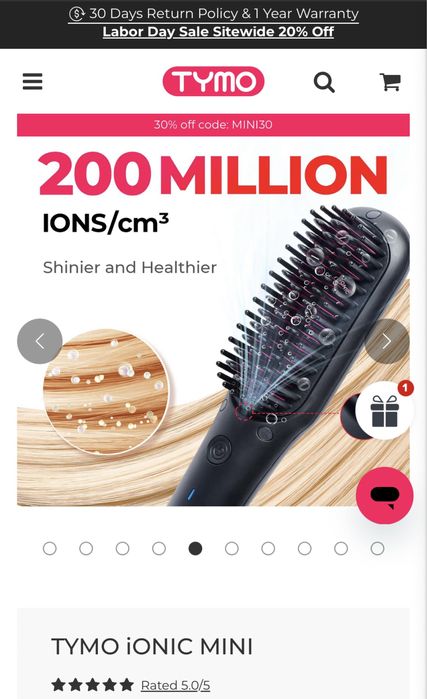 Perie indreptat parul,portabil, Tymo Ionic Mini, ionic,invelis ceramic