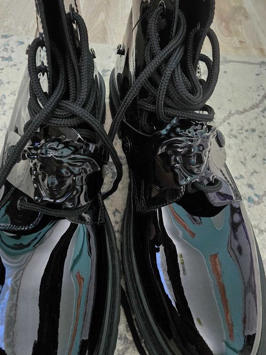 Versace "la medusa" patent leather lace-up combat boots