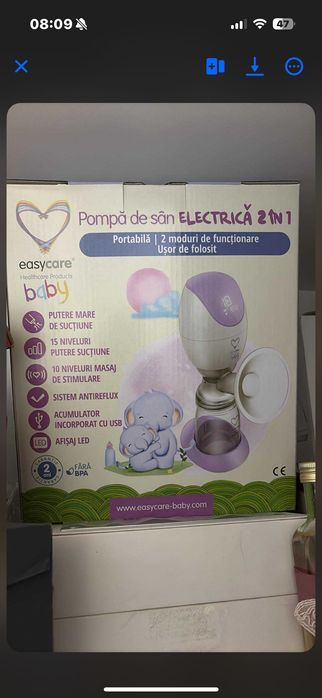 Vând pompa de sân electrică 2 în 1 Easy Care Baby, nefolosita.