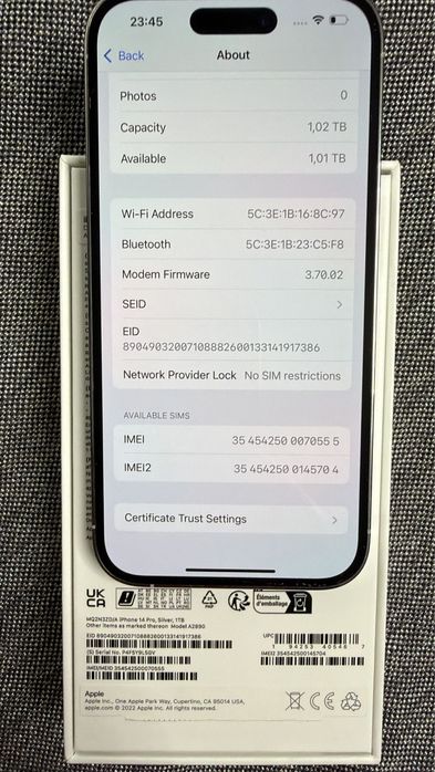 Iphone 14 Pro Silver - 1TB - Full Box