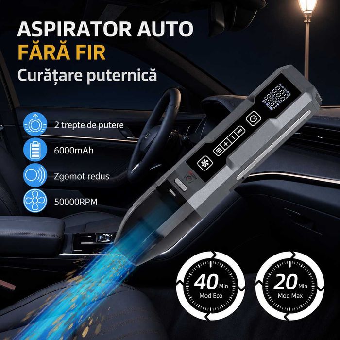 Compresor si Aspirator Auto 5 in 1 ANTPiT fara fir, Starter, Lanterna, Lumina SOS, 10 Bar, Baterie 6000mAh, Portabil, Gri
