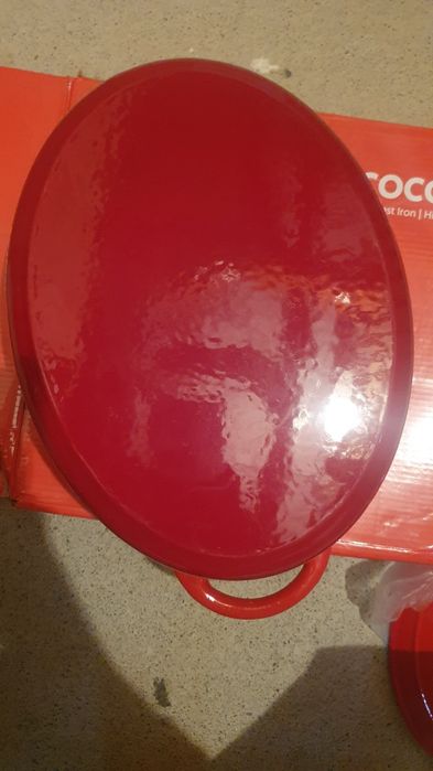Ceaun din fonta emailata 6 L, Lätt Home, tip cuptor olandez, cu capac,  rosu
