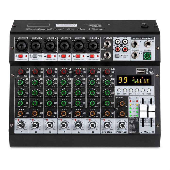 Pasiv mixer audio 8 canale KT8M Stereo canal USB Bluetooth 99 digital DSP efecte LED ecran