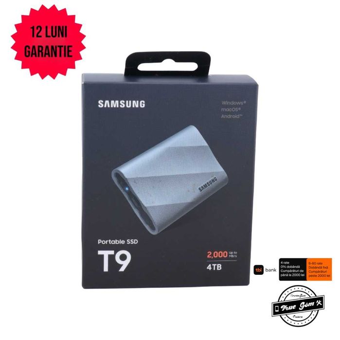 SSD Extern Samsung T9 4TB USB 3.2 Gen 2 Gray - GARANTIE 12 LUNI | TrueGSM